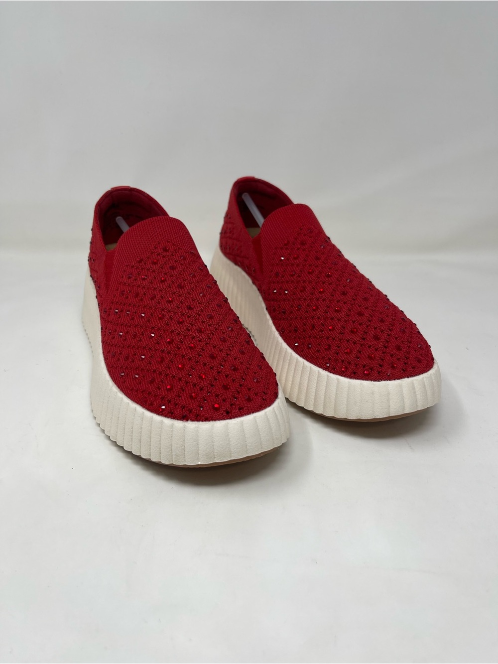 White Mountain Red Slip-On Sneakers Red Rhinestones